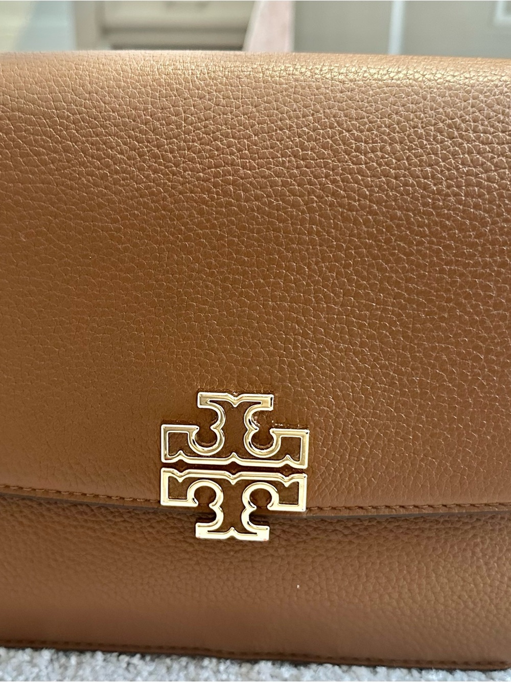 Tory Burch Tan Pebbled Leather Shoulder Bag with Gold Logo